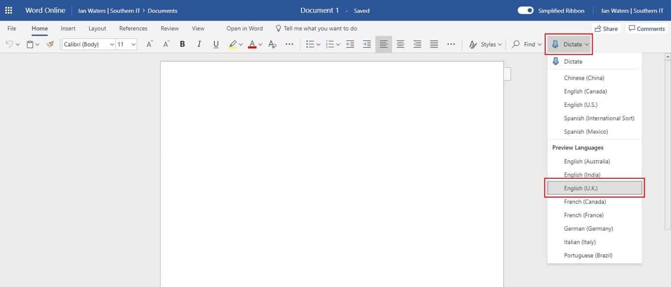 how to use dictation in word