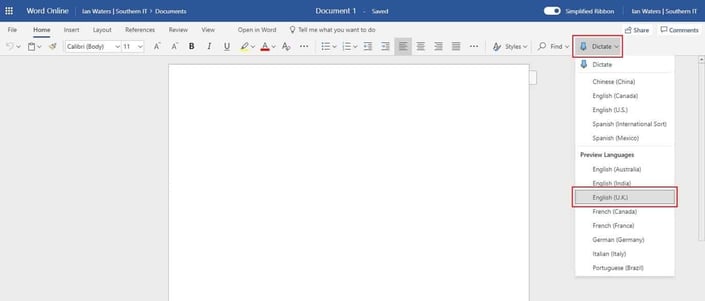 How to Dictate a Document Using Word Step 3