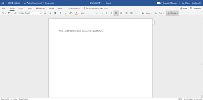 How to Dictate a Document Using Word Step 4